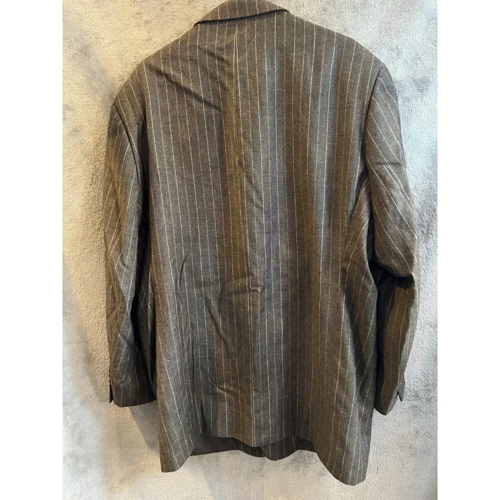 Mantoni Italy Super 140's Wool Brown‎ Striped Dual Vent Blazer Sport Jacket 50L
